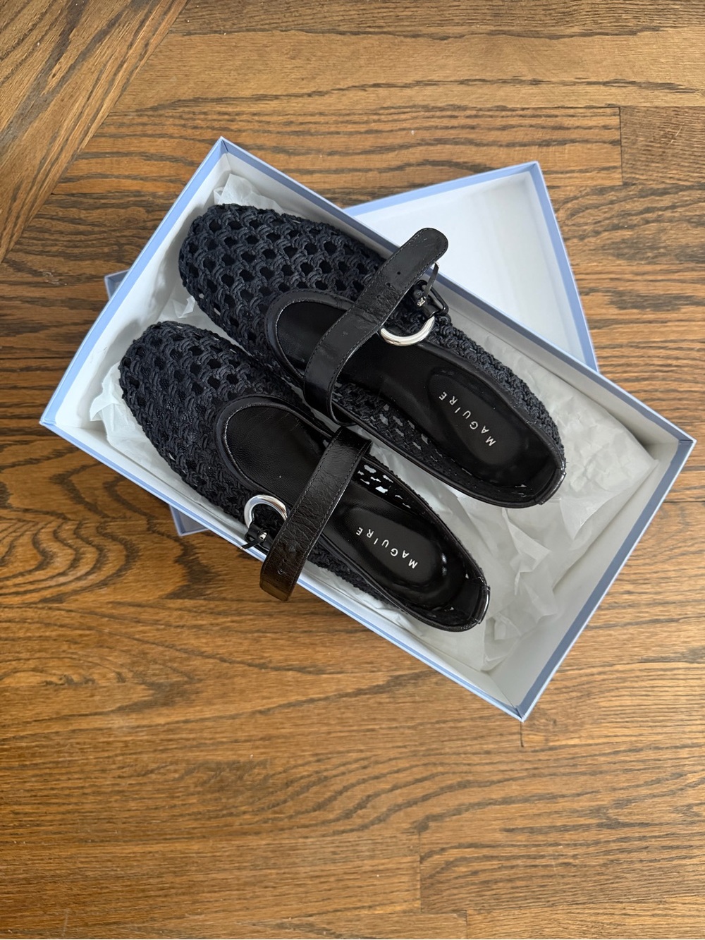 Maguire Black Crochet Mary Jane Flats
